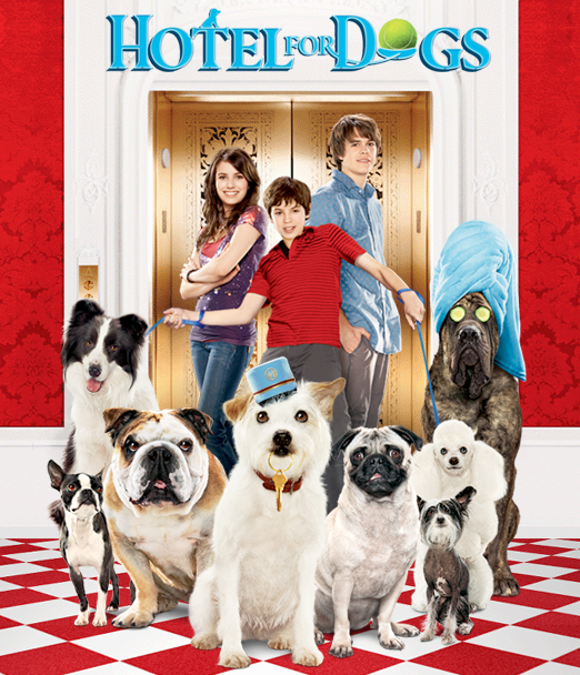 The three main characters with the dogs on a lead