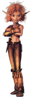 Image of Selenia, who has light red hair, long pointed ears and is standing with her arms folded.
